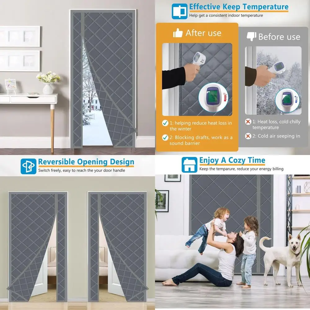 

Thick Insulated Door Curtain, 70x80 Inch, Waterproof, Side Opening, Gray