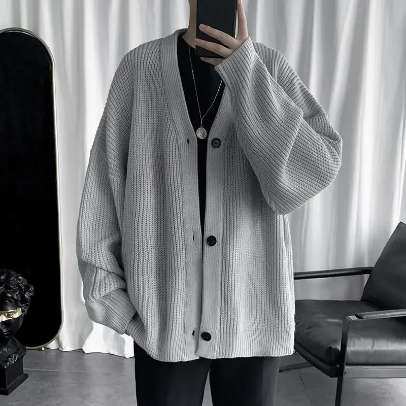Man Clothes Black V Neck Cardigan Knitted Sweaters for Men Y2k Streetwear Spring Autumn Ugly Plus Size 90s Vintage Wool Fun Tops