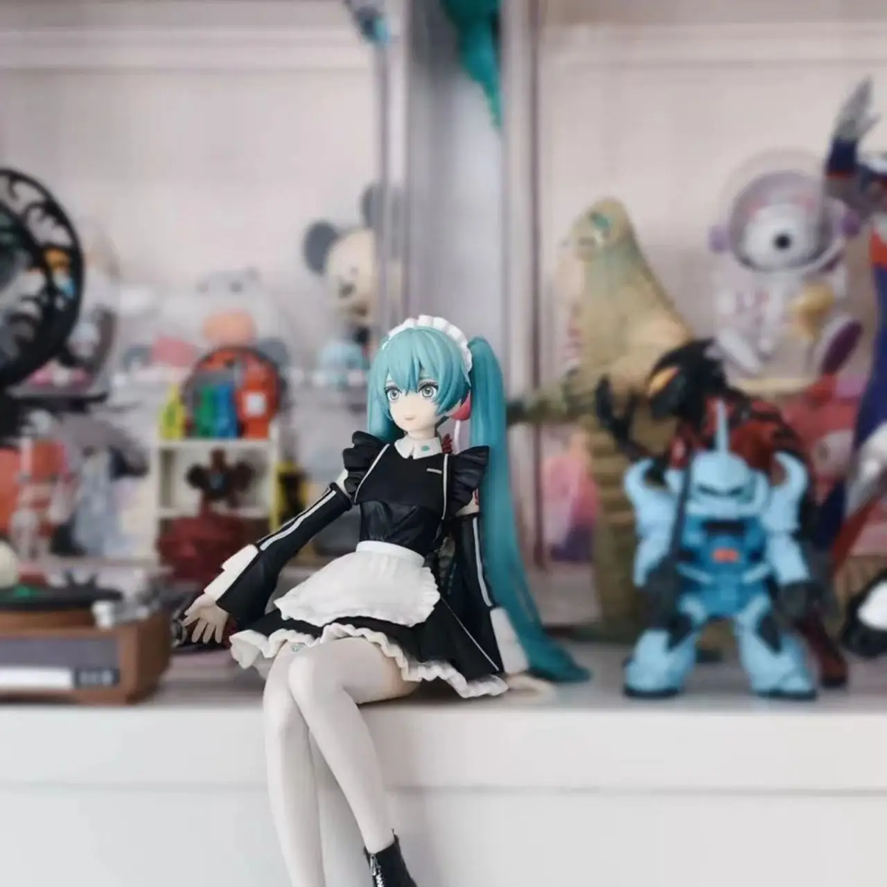 Anime Hatsune Miku Maid 14CM attire Kawaii Sitting posture Figure PVC high quality Model Toys Doll Ornaments Figure Model Toys