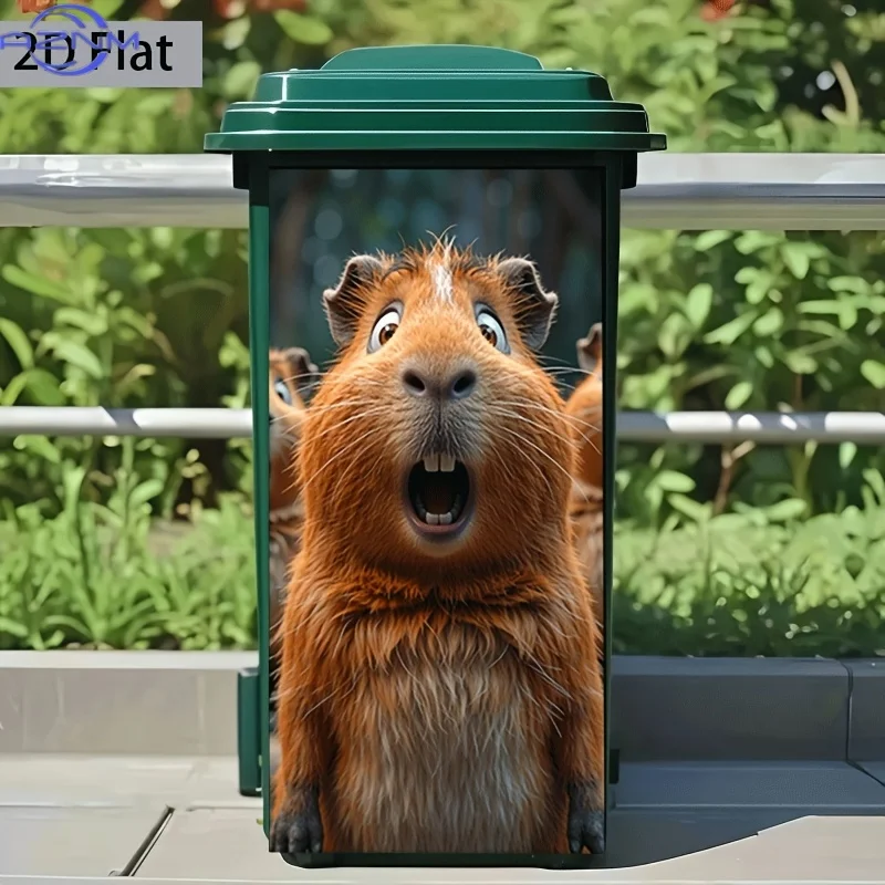 2D Flat Printing 1pc Set Trash Can Sticker, Size 37 X 82 Cm Creative Guinea Pig Wide-Eyed Cute Theme Design, Self-Adhesive No-