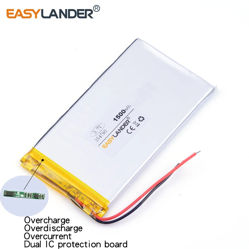 3.7 فولت 354790   بطارية ليثيوم أيون ليثيوم بوليمر قابلة لإعادة الشحن بقدرة 1500 مللي أمبير في الساعة للكمبيوتر اللوحي وبنك الطاقة والبيبو