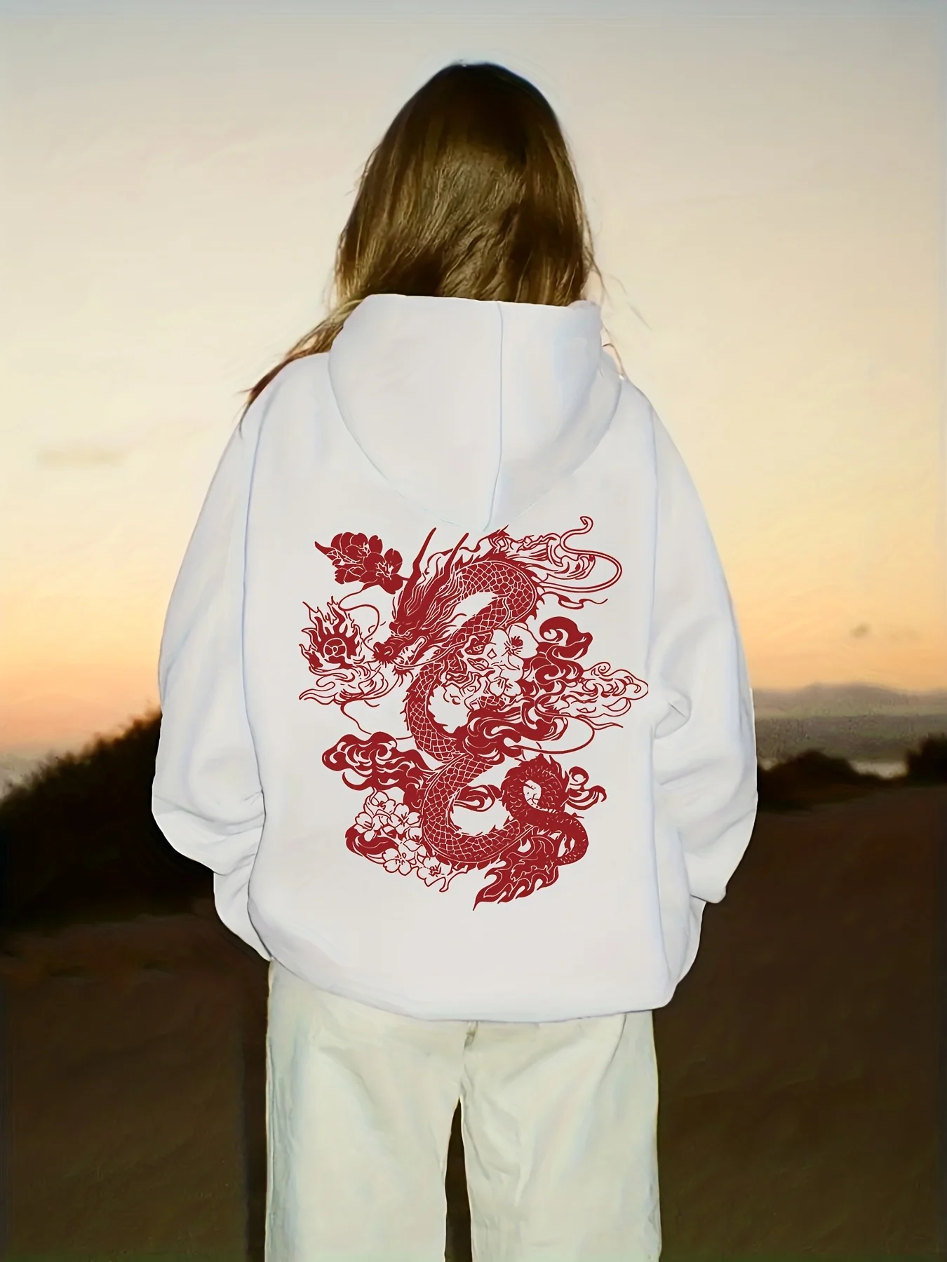 

Женская повседневная толстовка с капюшоном больших размеров, готический узор дракона, осенне-зимняя флисовая уличная одежда, свободная повседневная одежда больших размеров