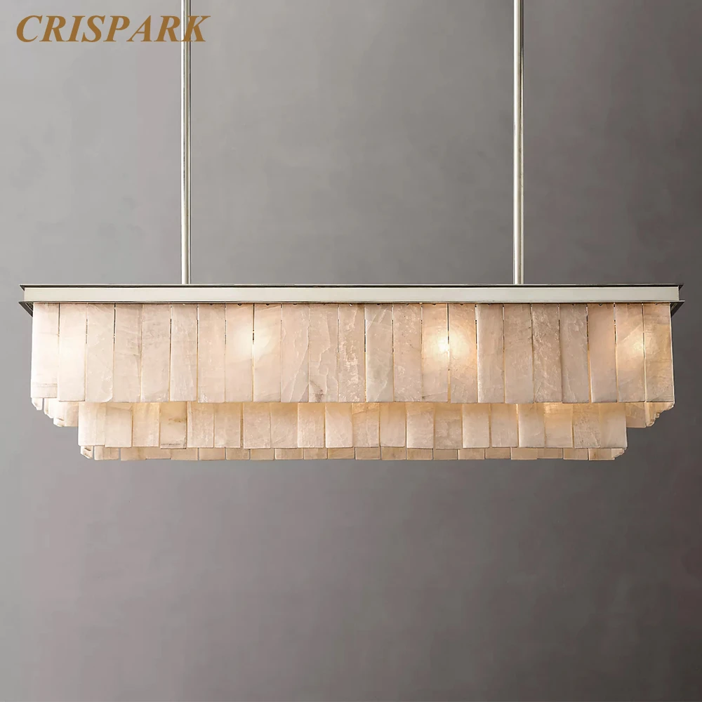 Glace Calcite Rectangular Chandelier LED Natural Marble Linear Chandelier Lighting Modern Home Decor Dining Table Lustre Lamps