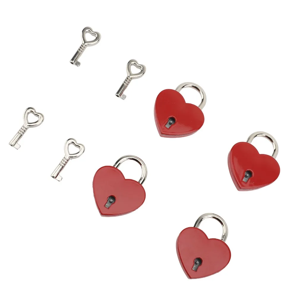 4sets Keyed Padlocks Zinc Alloy Heart Padlock Red Key Included Heart Shaped Padlock 38x30mm Mini Padlock For Jewelry Boxes