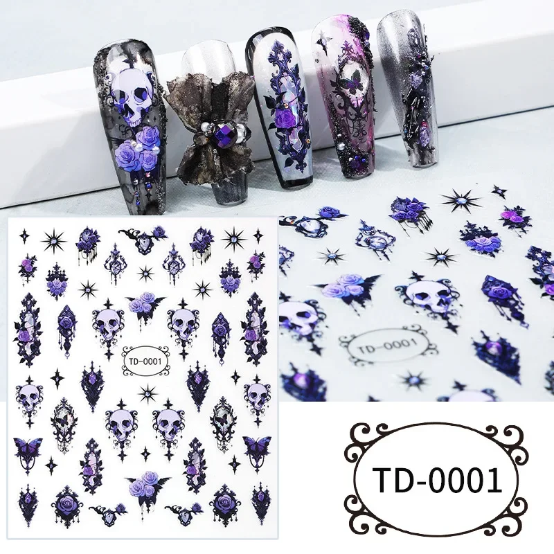 3d Halloween Gothic Design Nail Art Stickers Zwarte Kat Ghost Spider Web Design Nail Kleefstickers Tattoo Decoraties Manicure