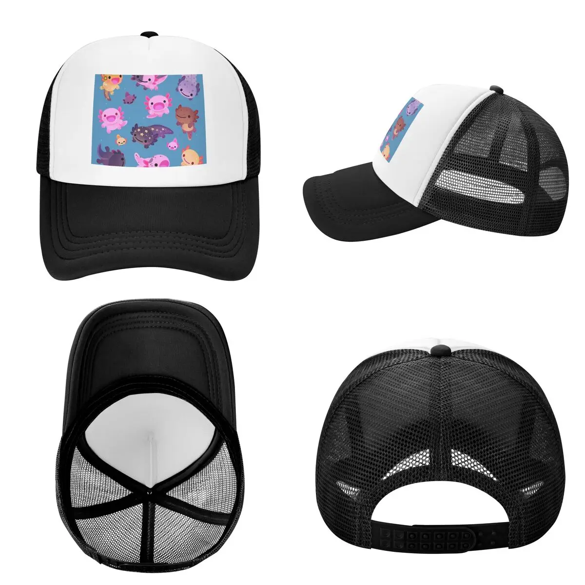 Happy Axolotl - Blue Cap Casual Mesh Baseball Caps Adjustable Hat Hip Hop Summer Unisex Baseball Hats