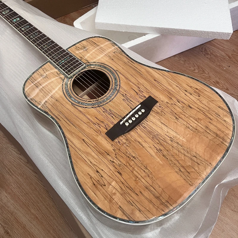 2026 New  D Spalted Maple Folk Guitar  KOA Neck Abalone Inlay High Gloss Handcrafted Premium Gift Delivery Charges Complimentary view 2