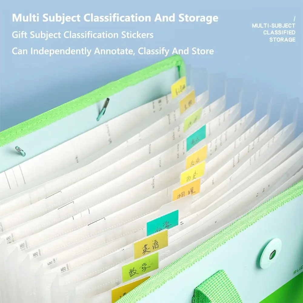 13 Layers A4 File Folder Large Capacity Tie Strap Design Test Paper Storage Bag Portable Classification File Bag School Office