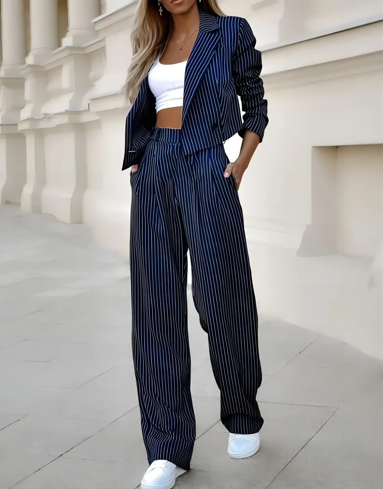 Qpipsd Striped Two-Piece Trouser Suit Multi 3