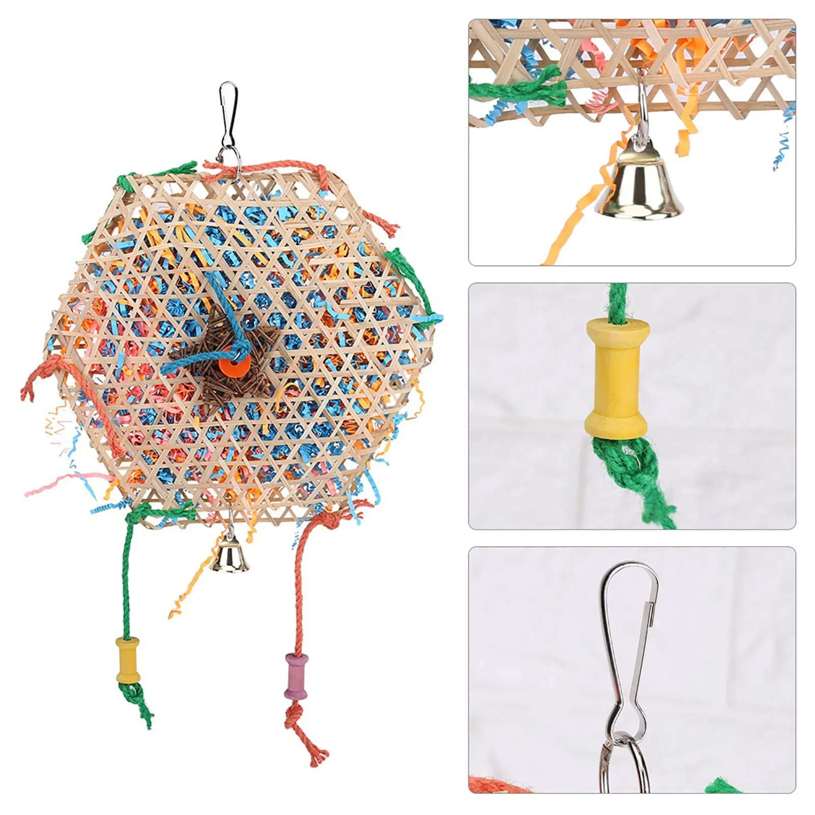 Bird Parrot Toys Colorful Bamboo Weave Wooden Swing Parrot Toys Climbing and Biting Bird Cage Accessories