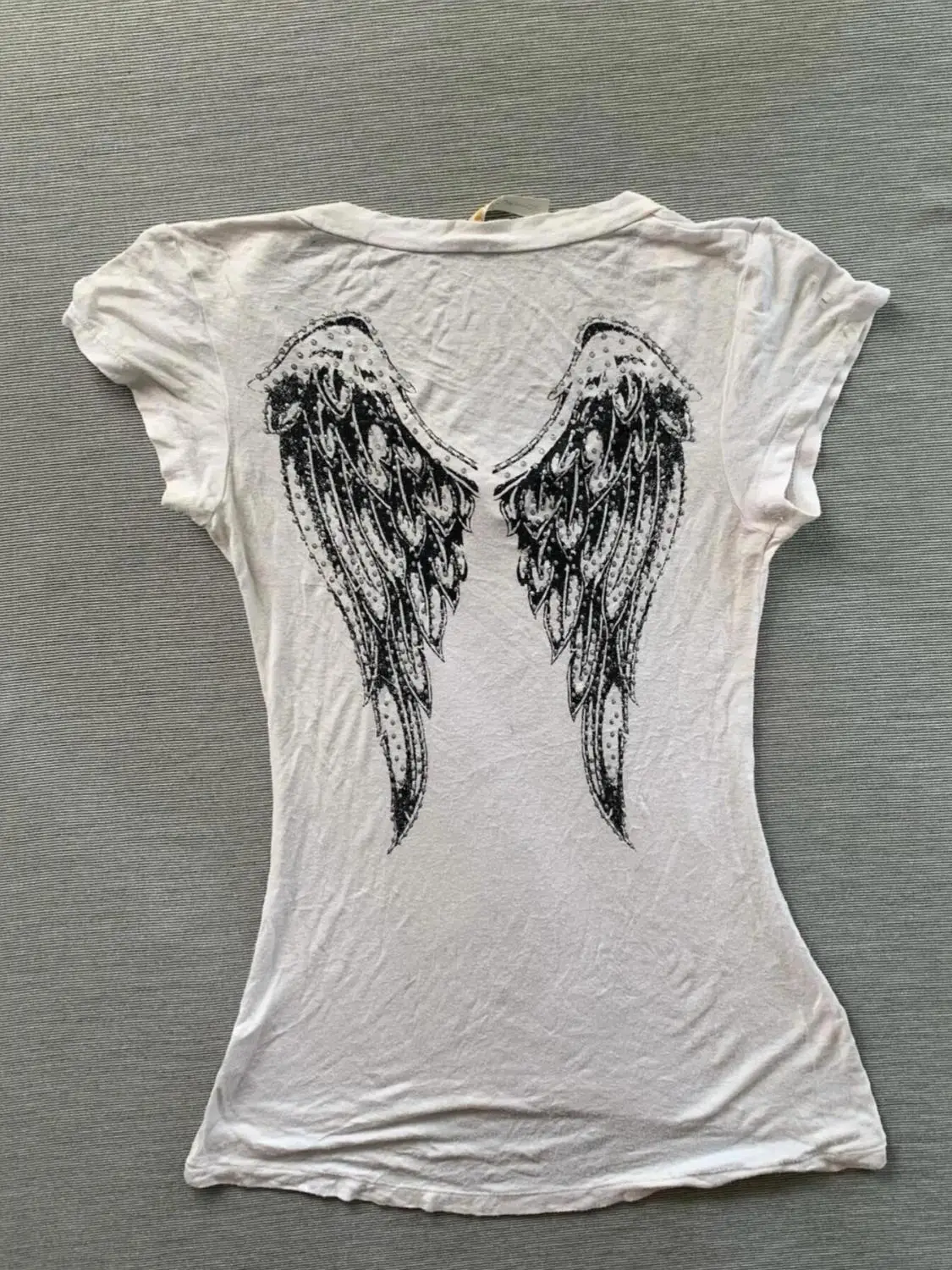 \Y2K Punk Short Sleeve T-shirts Retro Subculture Cross Angel Wing Print T Shirt gothic clothes Punk High Street Hottie Tee Women