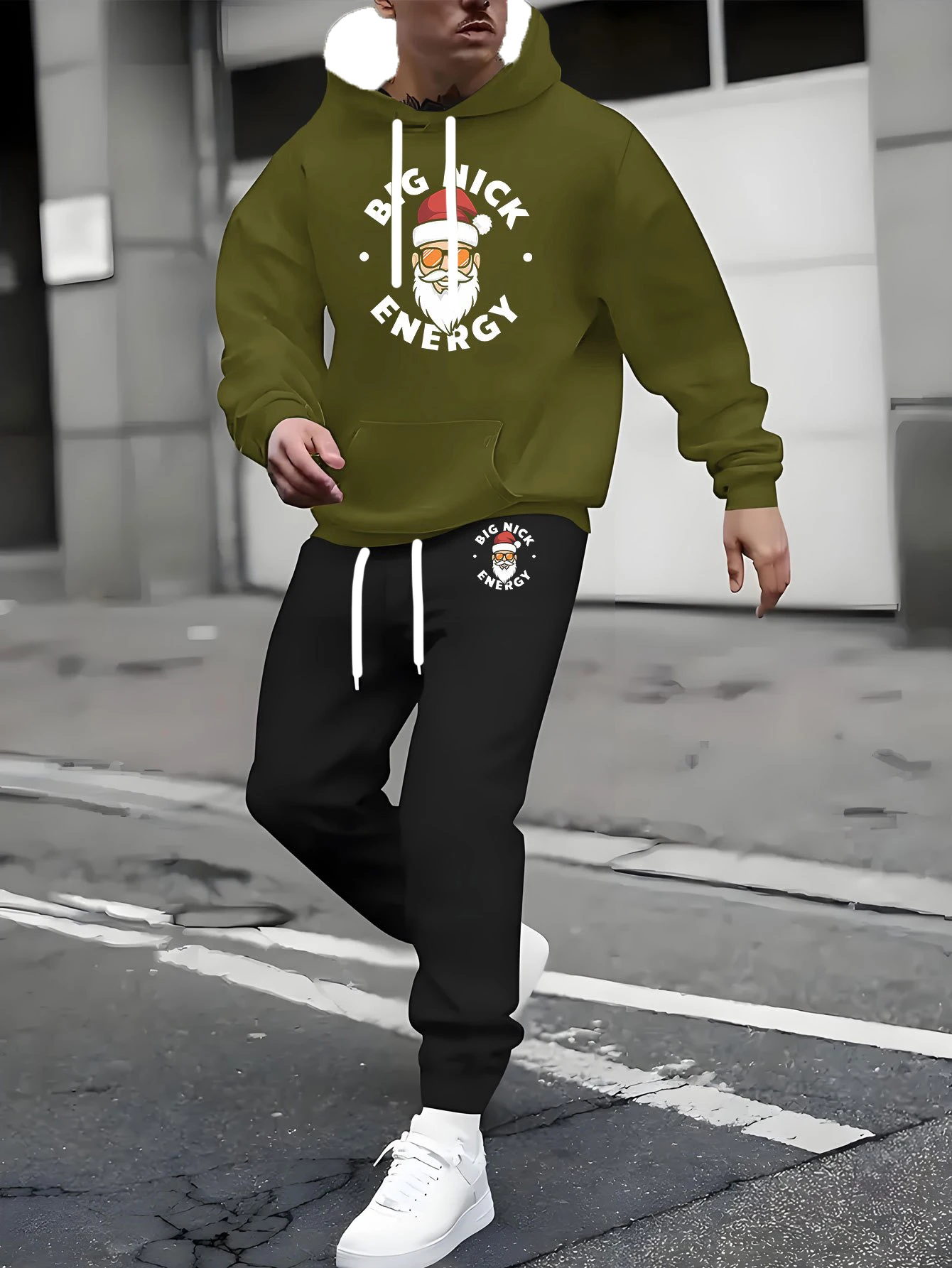 

Осенне-зимний мужской комплект с капюшоном и портретным принтом Санта-Клауса, уличный спортивный комплект с капюшоном, быстросохнущий комплект с капюшоном