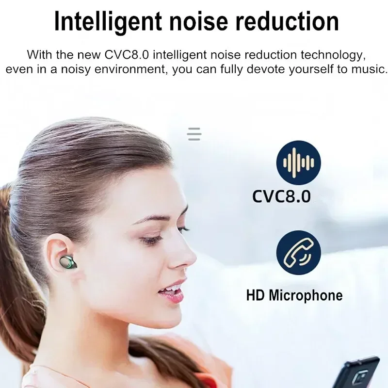 HD Calling CVC 8.0 Noise Reduction Headphones F9 Wireless Earphones Bluetooth TWS LED Dislpaly Binaural Headset Waterproof