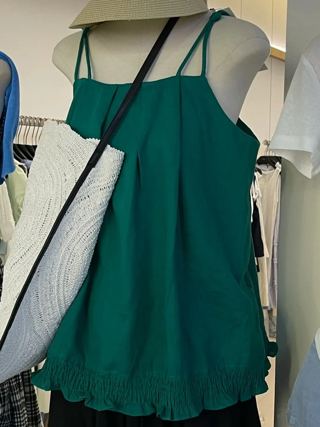 Colete f estilo coreano vintage, verão, alça dupla, borda de ão de madeira dobrada, aosfera de férias, alça solta