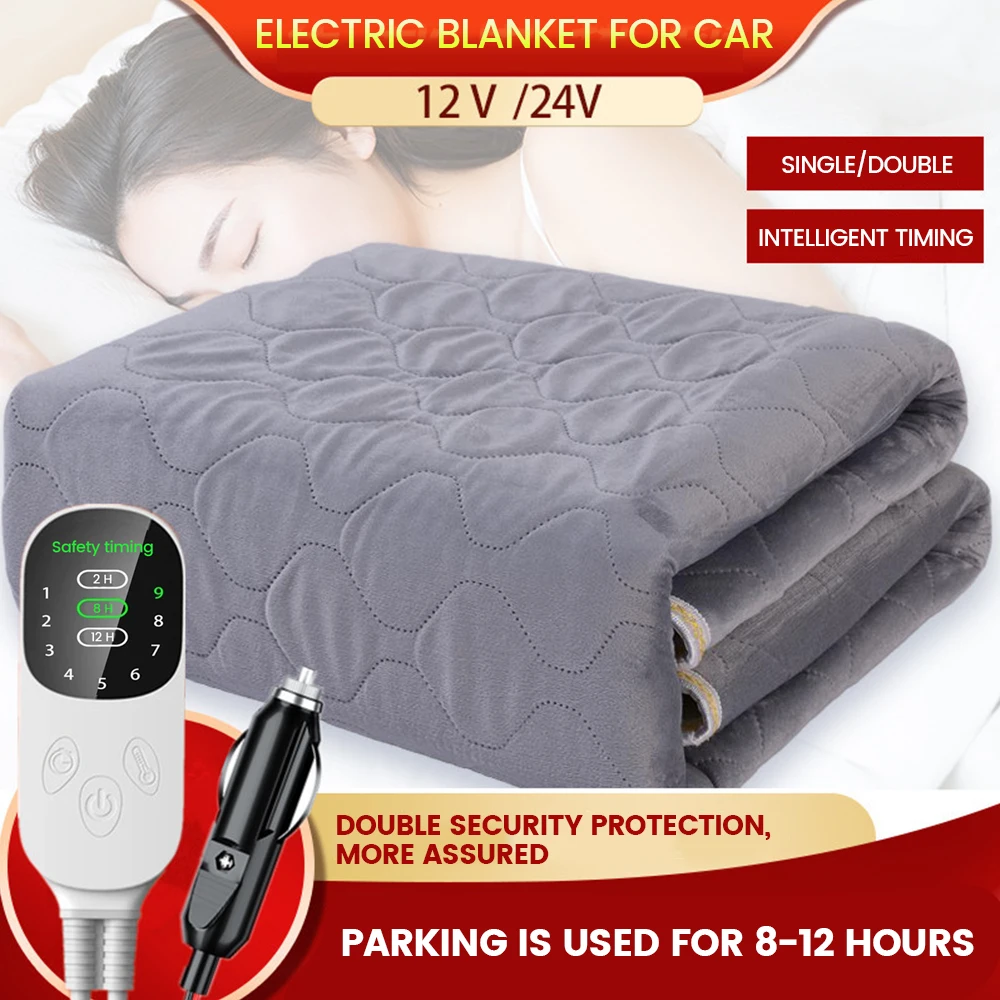 Car Electric Heating Blanket Warmer Mat Fast Heating 12V/24V Electric Pad Heater for Car Camping 70x180cm/120x150cm