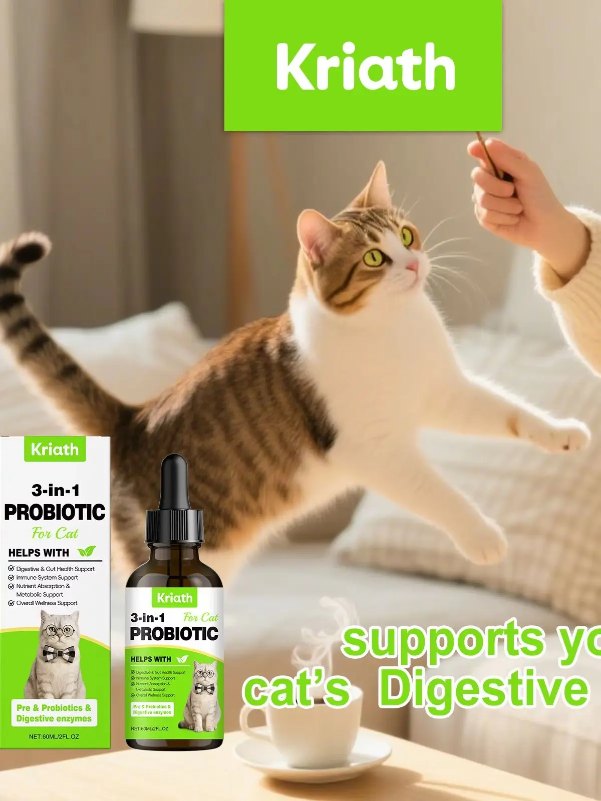 3-in-1 Katzen-Probiotika-Tropfen Darm-Immunität Verdauungsunterstützung Nützliche Bakterien Allergie-Juckreiz-Linderung Für Alle Katzen Multivitamin-Flüssigkeit