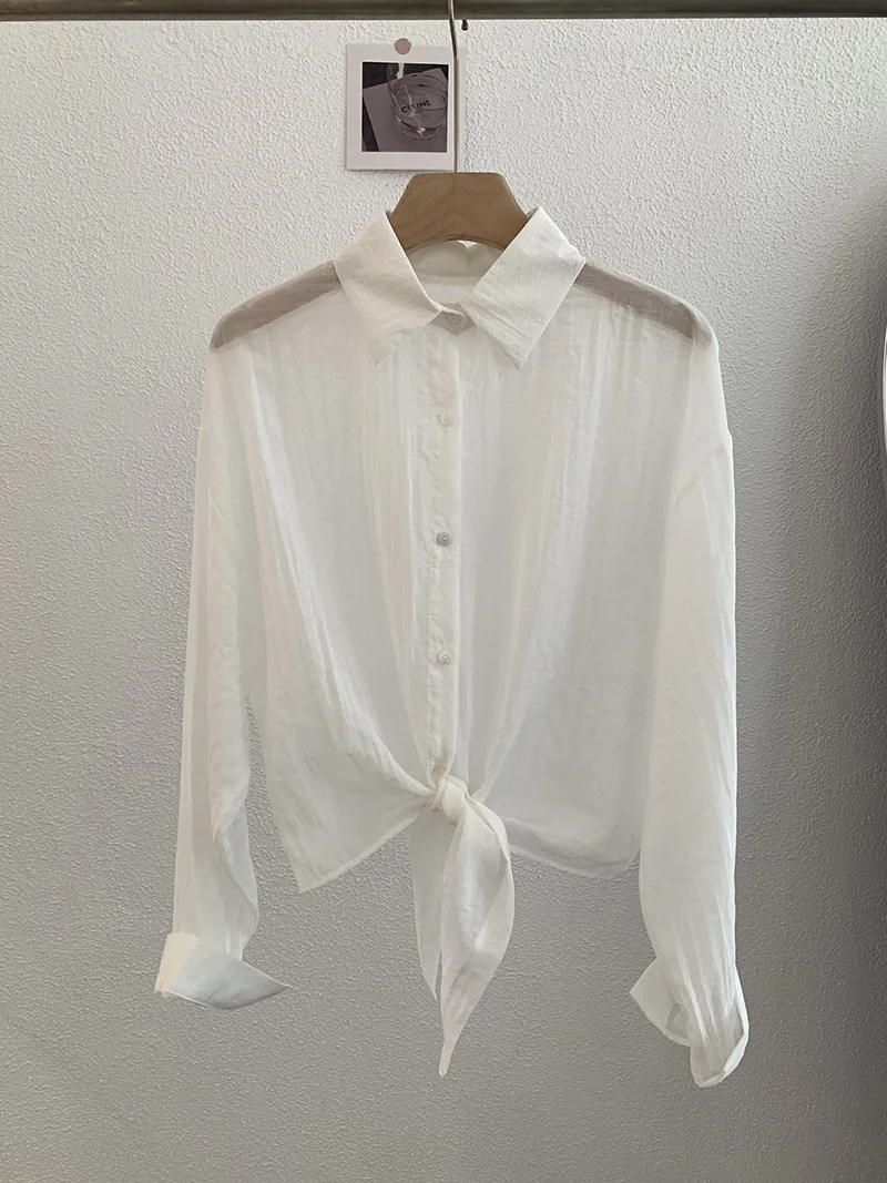 Koreaanse stijl dunne zonnebrandcrème shirts dames zomer nieuwe lange mouwen vetersluiting casual korte jassen reizen vakantie strand tops