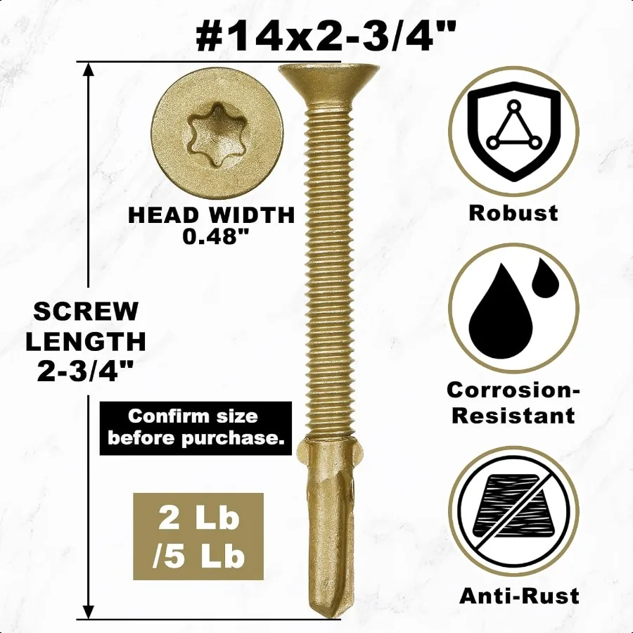 5 Lbs 184 Pcs 14 x 23 4 Self Tapping Trailer Deck Screws Wood to Metal Reamer Screw Self Drilling with Wings Star Head for Trai