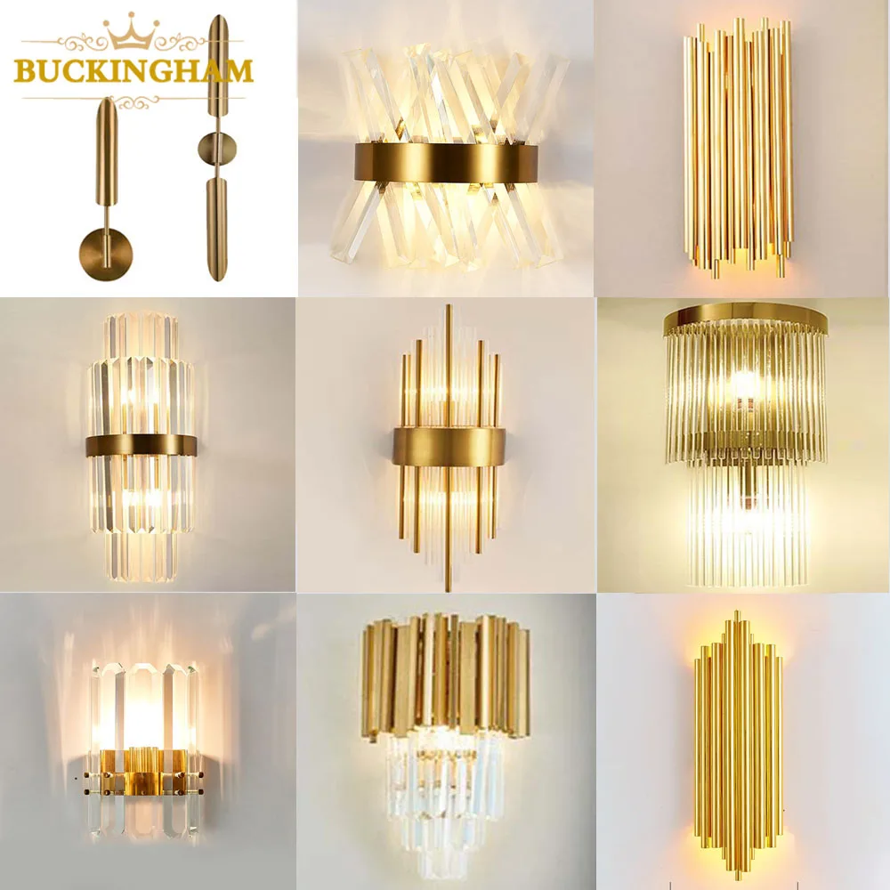 

Modern LED Wall Lamp Gold Luxury Crystal Wall Lights E14 Edison Bulbs for Bedroom Living Room Study Home Lighting Fixtures