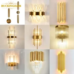 Modern LED Wall Lamp Gold Luxury Crystal Wall Lights E14 Edison Bulbs for Bedroom Living Room Study Home Lighting Fixtures