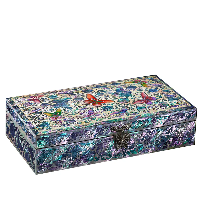 Mother of Pearl Large Butterfly Decorative Box Handmade Storage Keepsake boxes with Lids Treausre Chest Wooden Crate Gift Idears