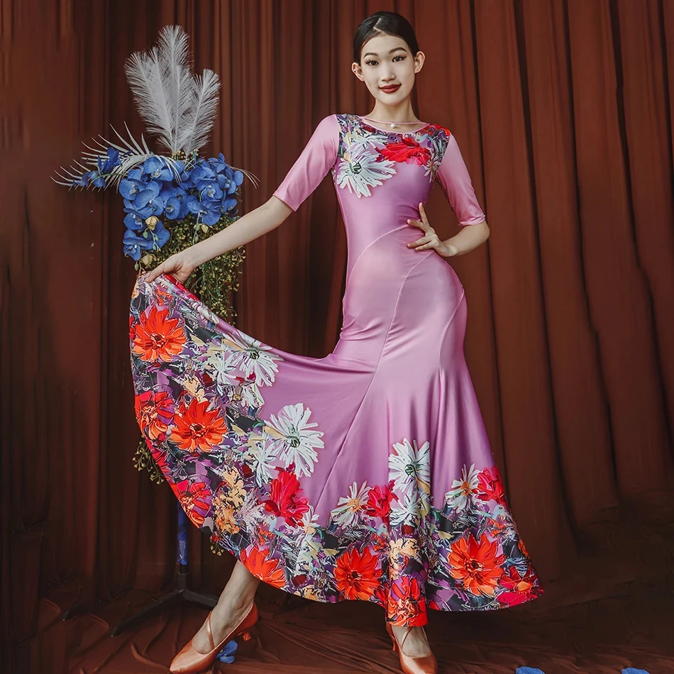 2026-new-pink-flowers-design-ballroom-dance-dress-female-professional-stage-performance-dancewear-latin-waltz-tango-costumes