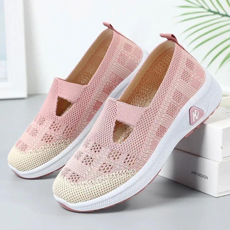 Women's Mesh Summer New Breathable Vulcanized Single Shoes Flat ShoesComfortable Cloth ShoesCasual Non Slip Shoes For Mothers