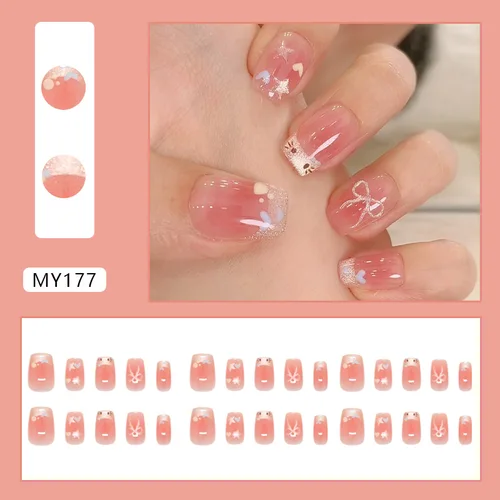 Imagen 2 del producto 30 uds/1 caja línea de uñas francesas ojos de gato polvo colorete arco dulce estrellas uñas postizas DIY Nail Art