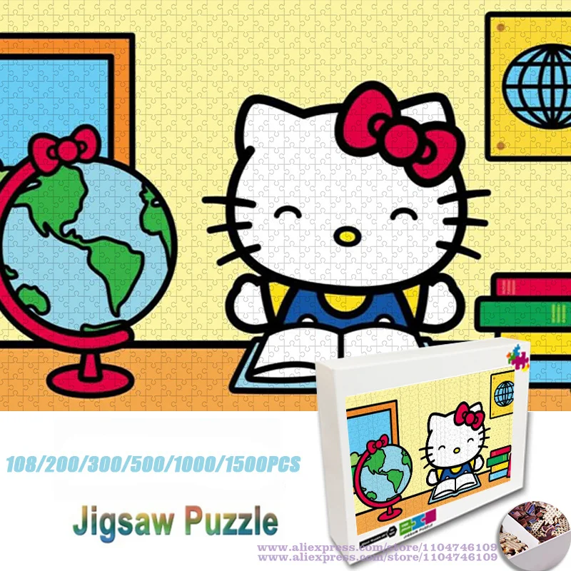 

Sanrio Hello Kitty Puzzle Jigsaw 108/200/300/500/1000/1500 шт. Love Learning Kitty Cat Интеллектуальные пазлы Пазлы унисекс
