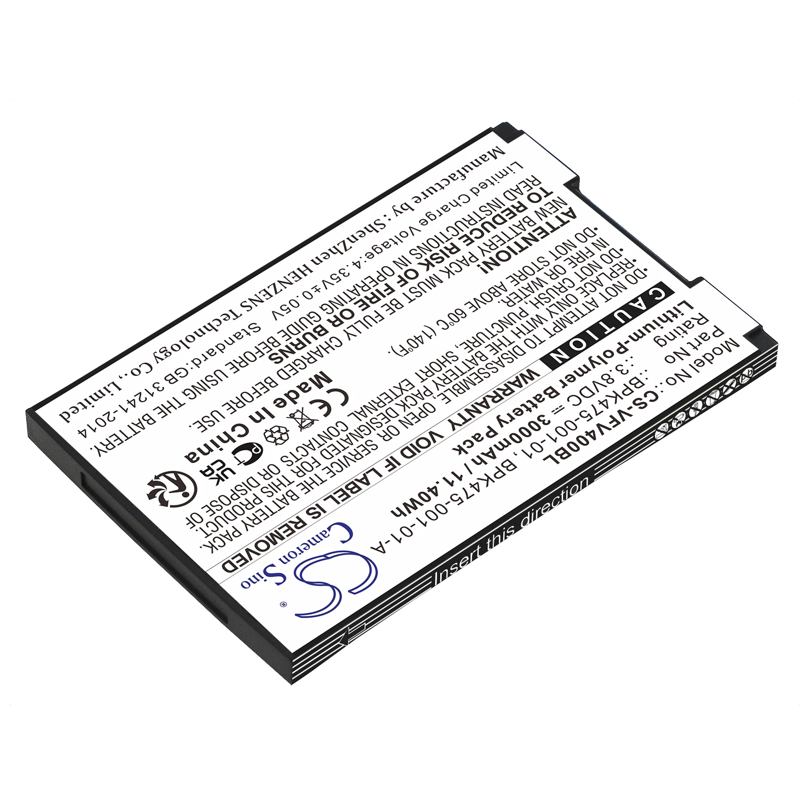 acement Battery For Verifone M435-003-04-NAA-S, V400M, V400M Plus 4G BPK475-001-01, BPK475-001-01-A 3000mAh / 11.40Wh Printer