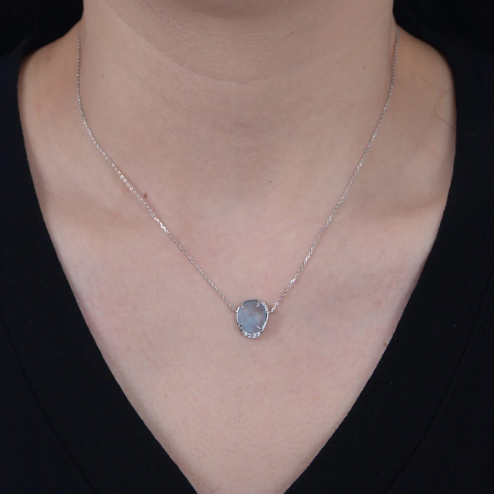 original design natural stone Aquamarine faced necklace for women fine necklace Sterling 925 silver jewelry wholesale - Image 4