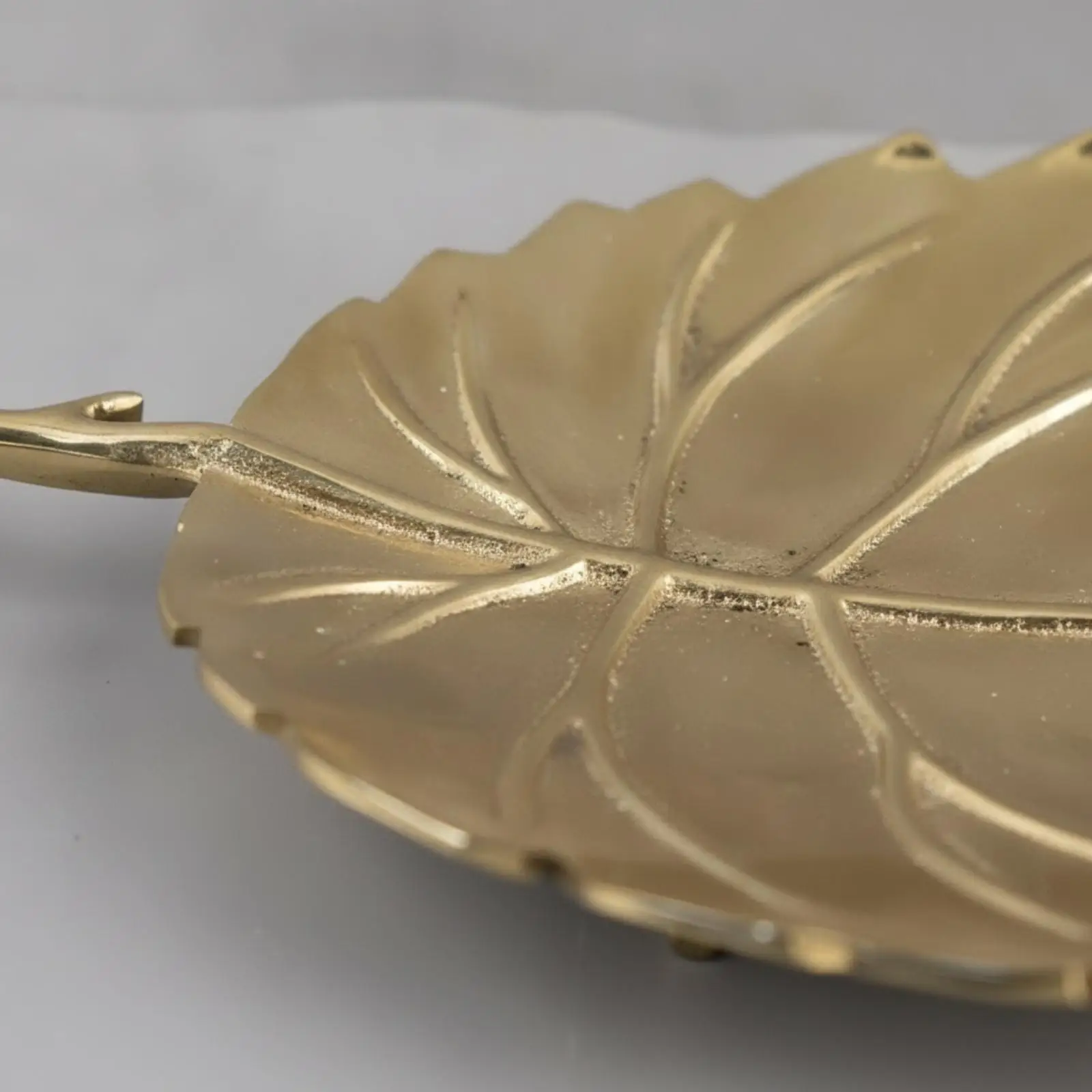 Gold-Tone Metal Leaf Ornament Sophisticated Decorative Ornament with Textured