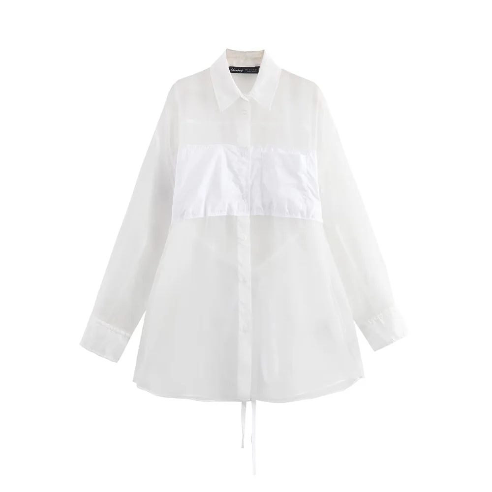 

Kar&Otza 2024 new women's clothing style loose casual collar long sleeved transparent fashionable versatile shirt