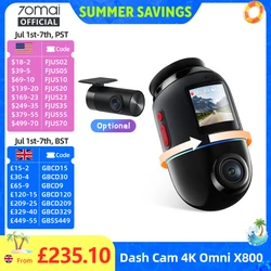 70mai Dash Cam 4K Omni X800 IMX678 360° Full View Supercapacitor 70mai X800 Built-in GPS ADAS 24H Parking Monitor AI Motion