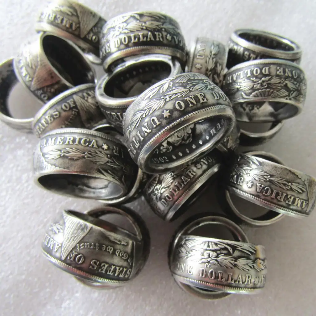 50pcs/Bulk Morgan Silver Dollar Coin Ring 'eagle'  copper-nickel alloy Handmade In Sizes 8-16 Bulk Sale Customized Date