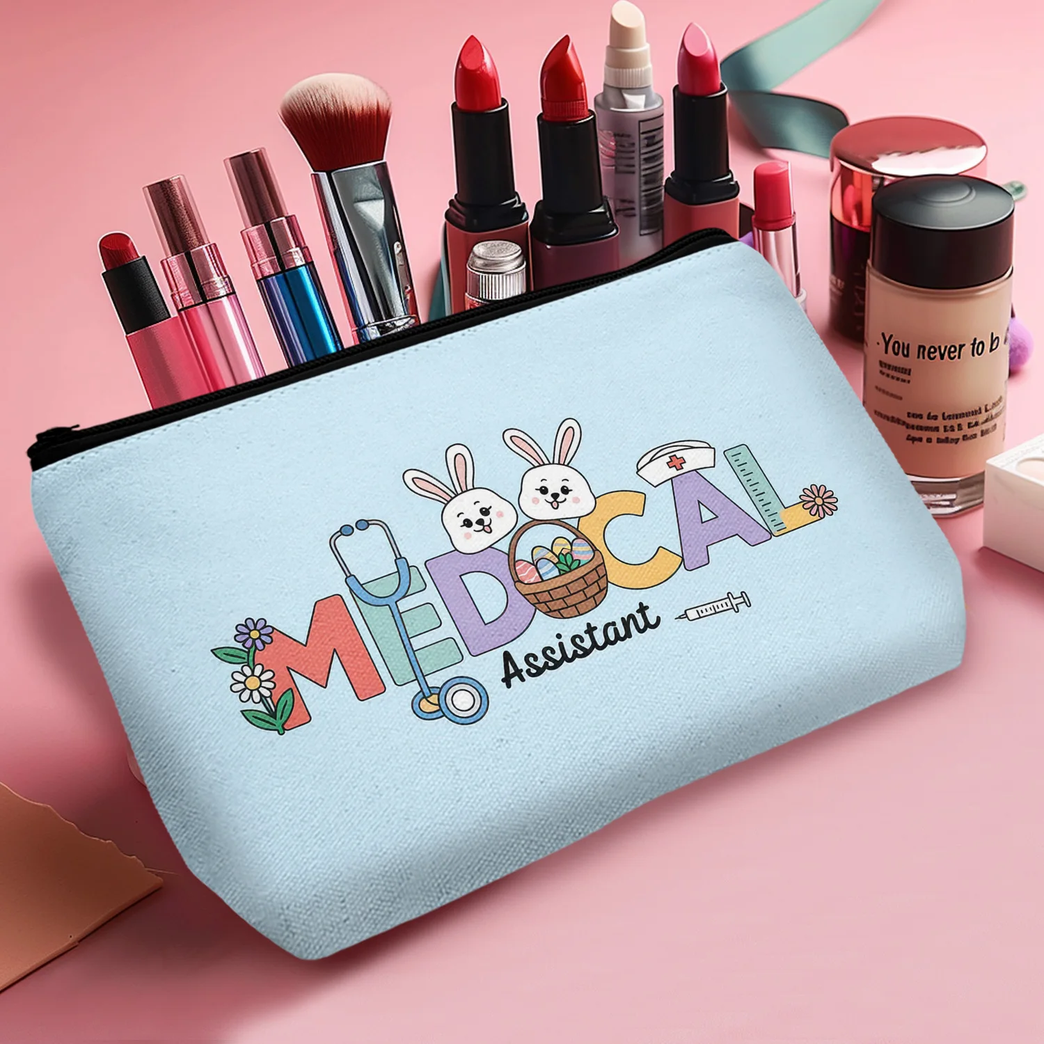 1Pc Easter Themed Cosmetic Bag For Medical Assistant Multifunctional Makeup Pouch With Bunny And Egg Outdoor 8.66X5.51Inch