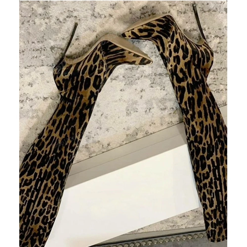 Leopard Suede Pointed Toe Over the Knee Boots Stiletto High Heel Side Zipper Fashion Sexy Women Shoes 2024 Zapatos Para Mujere