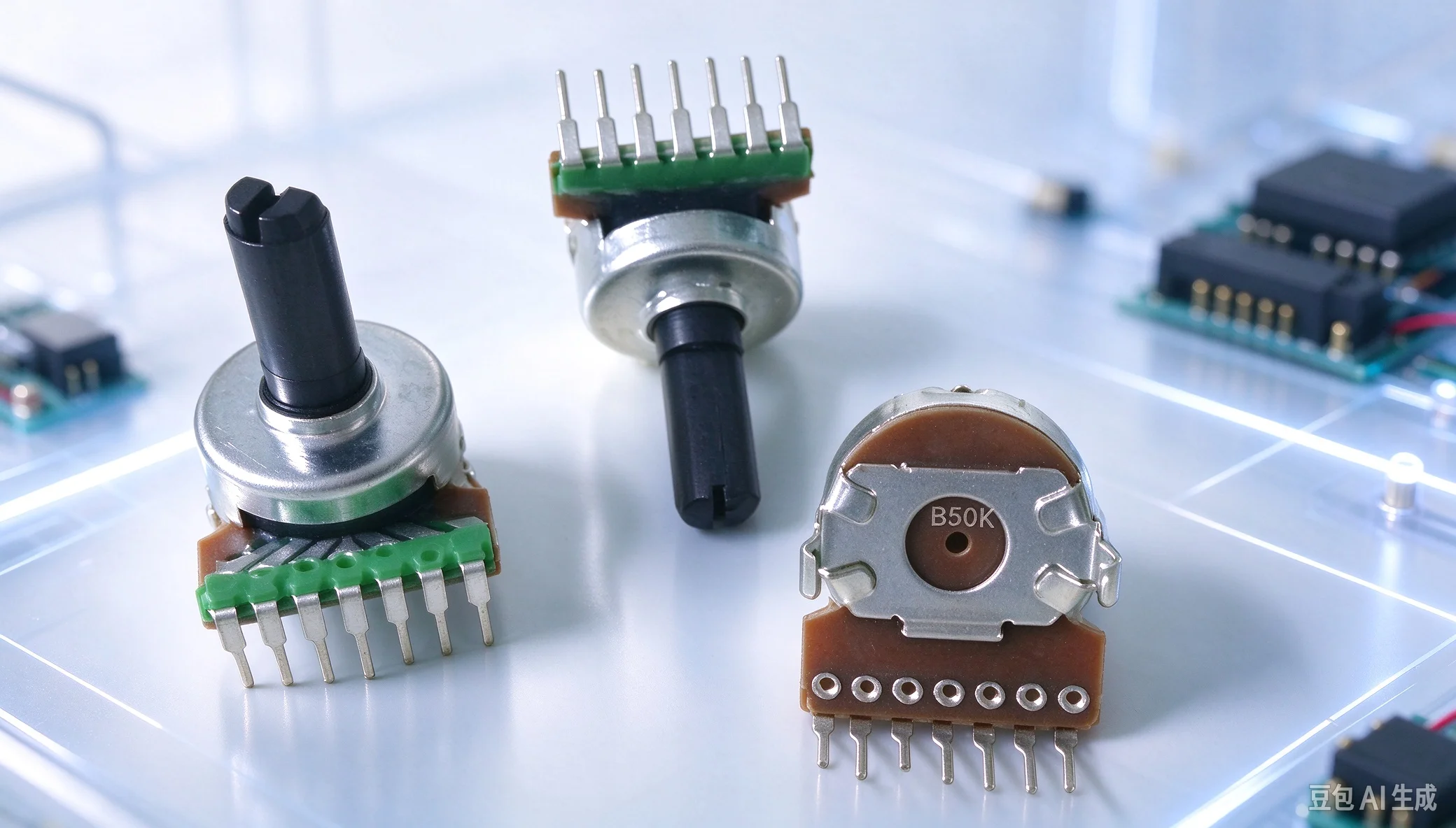 10pcs  Premium Type161 Dual Potentiometer B50K,15mm Shaft Single Row,7 Bent Pins With Loudness Compensation