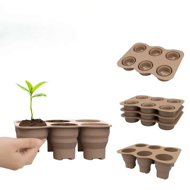 6 Cell Small Succulent Plant Pot Easy Demolding Seedling Tray Breathable Drainage Silicone Collapsible Seedling Pot Plant Pots