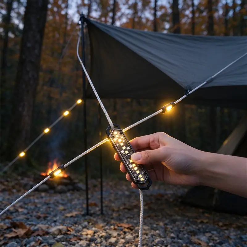 Tactical Guy Line Light, Rechargeable Camping Warning Light, 7 Modes Magnetic IPX4 Waterproof LED Tent Rope Light Outdoor Hiking