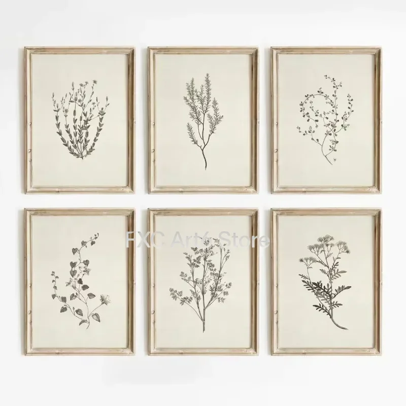 1 Stück Rahmenloses Vintage Botanisches Blumenposter Beige Töne Blüten-Leinwanddruck Wandkunst Bild Wohnzimmer H