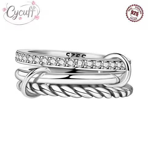 CYCUFF 925 Sterling Silver Designed Simple Fashion 3-Ring Rings Closed Ring for Women Birthday Party Jewelry Gift Ring Comfort