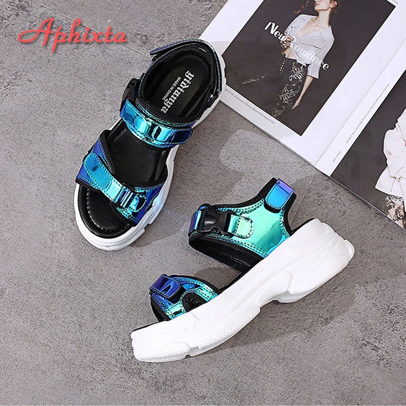 Aphixta 1.968 inch Platform Women Sandals 2022 New Fashion Ladies Hook & Loop Shoes Women\'s Wedges Shoes Summer Sandals