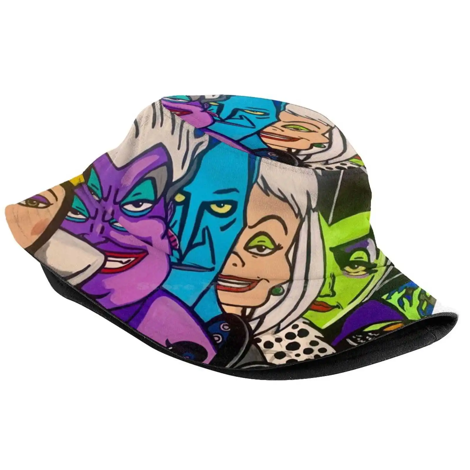 Villains Sun Cap Fisherman Hat Bucket Hats Villains For Her Happy Holidays Woman Color Art