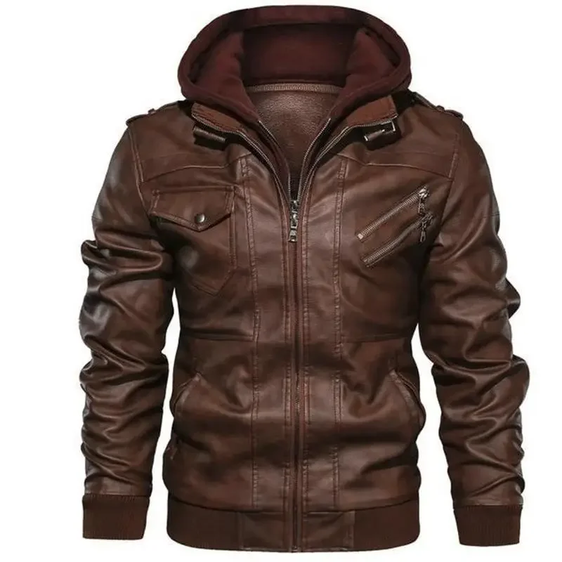 Outdoor Windproof Male Leather Jacket Men's Slim Fit Zipper Leather Jacket PU Jacket Autumn Winter Man High Quality Clothing