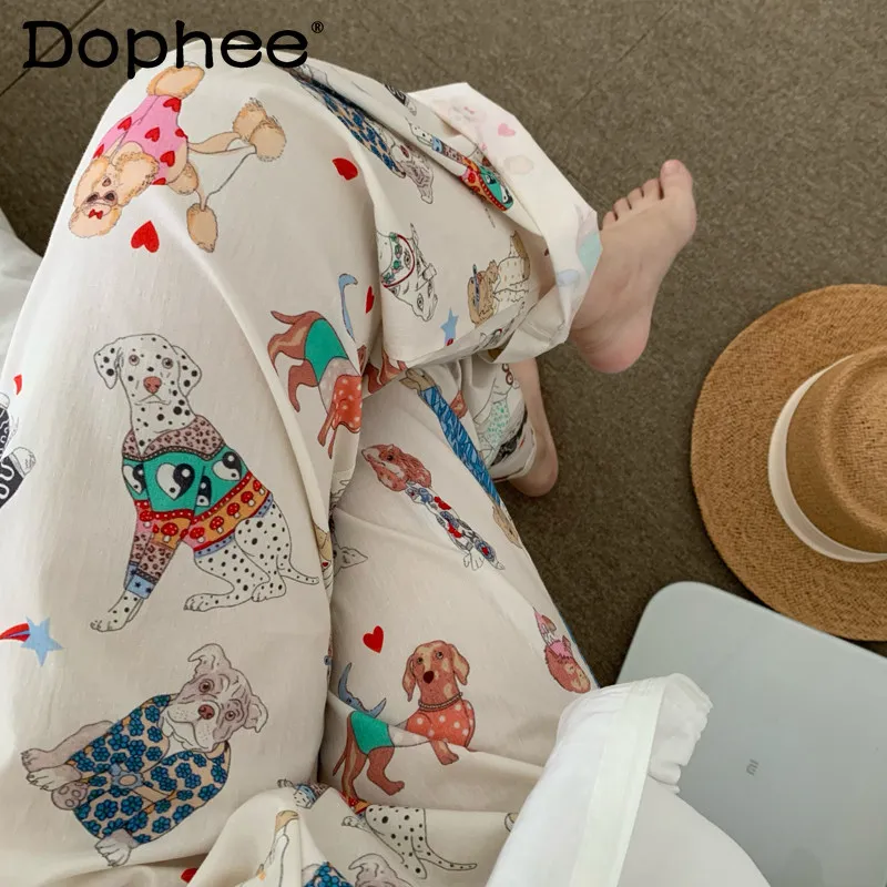 

Korean Spring INS Cartoon Puppy Cute Sweet Girl Pajama Pants Pure Cotton Loose Casual Wearable Home Pants