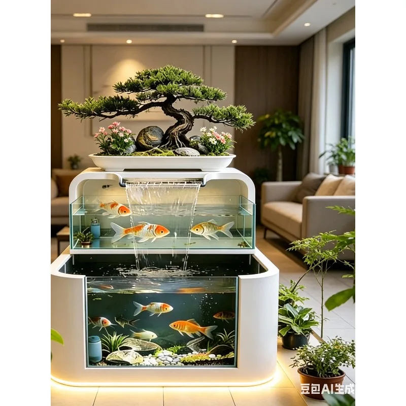 Premium Stainless Steel Circulating Water Fish Tank Fountain Villa Patio Zen Bonsai LED Water Feature Home Luxury Decor