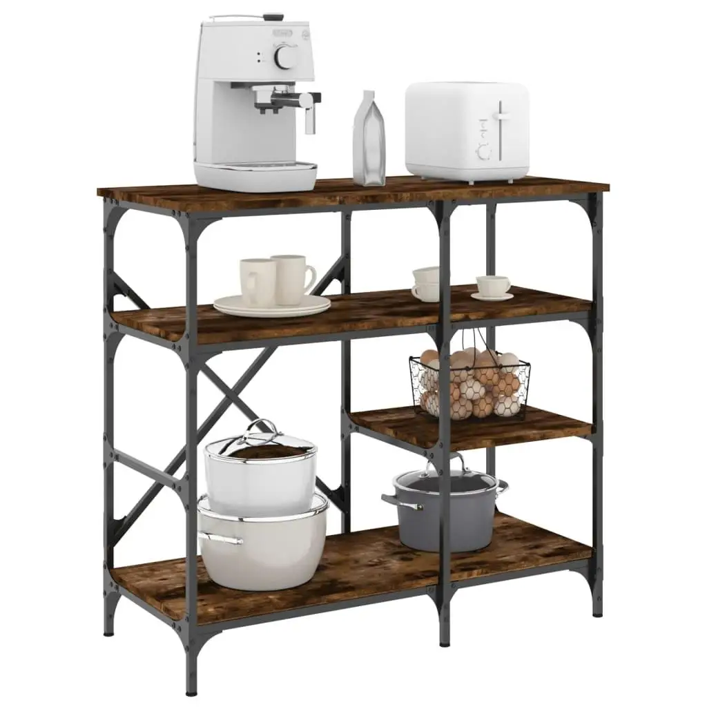 Smoked Oak Baker's Rack – 90x40x84 cm, Durable Engineered Wood & Metal Storage Shelf