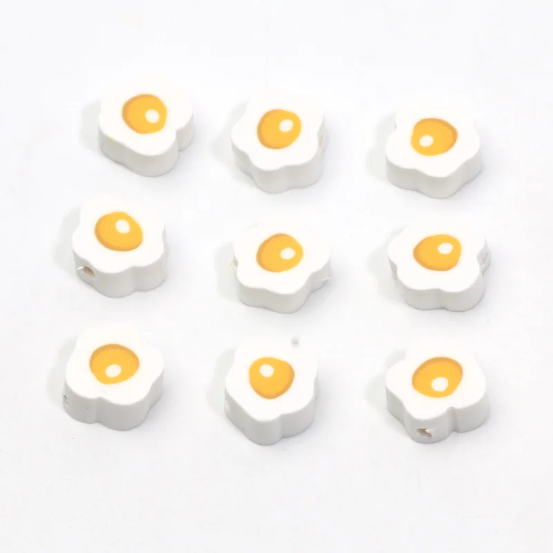 20/50/100pcs Cartoon Fried Eggs Clay Beads Polymer Clay Spacer Beads per gioielli che fanno orecchino fai da te portachiavi a catena del telefono