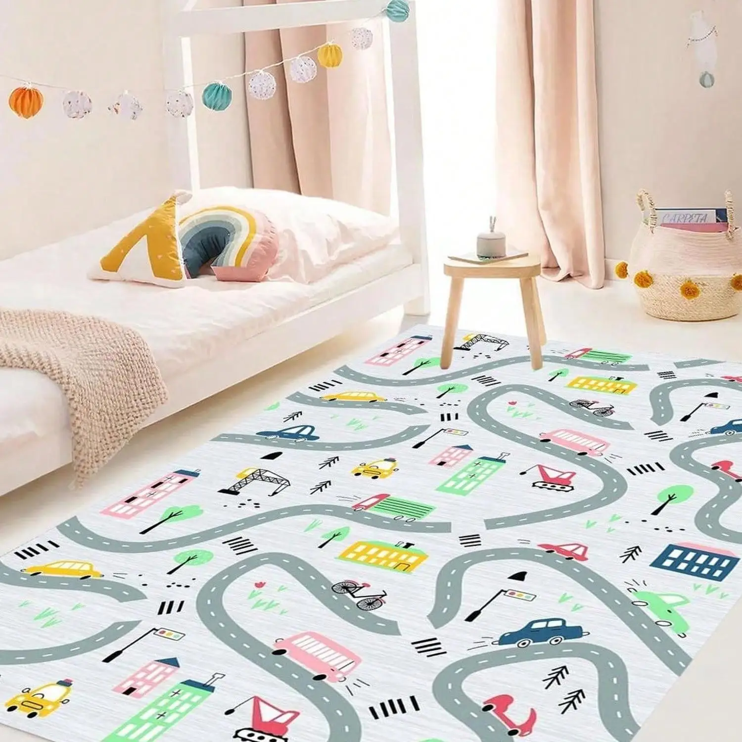 Montessori Play Mat, Interactive Car Track Mat, Toddler Birthday Gift, Learning to Read Traffic Signs Mat, Fun Traffic Map, Non-Slip Mat